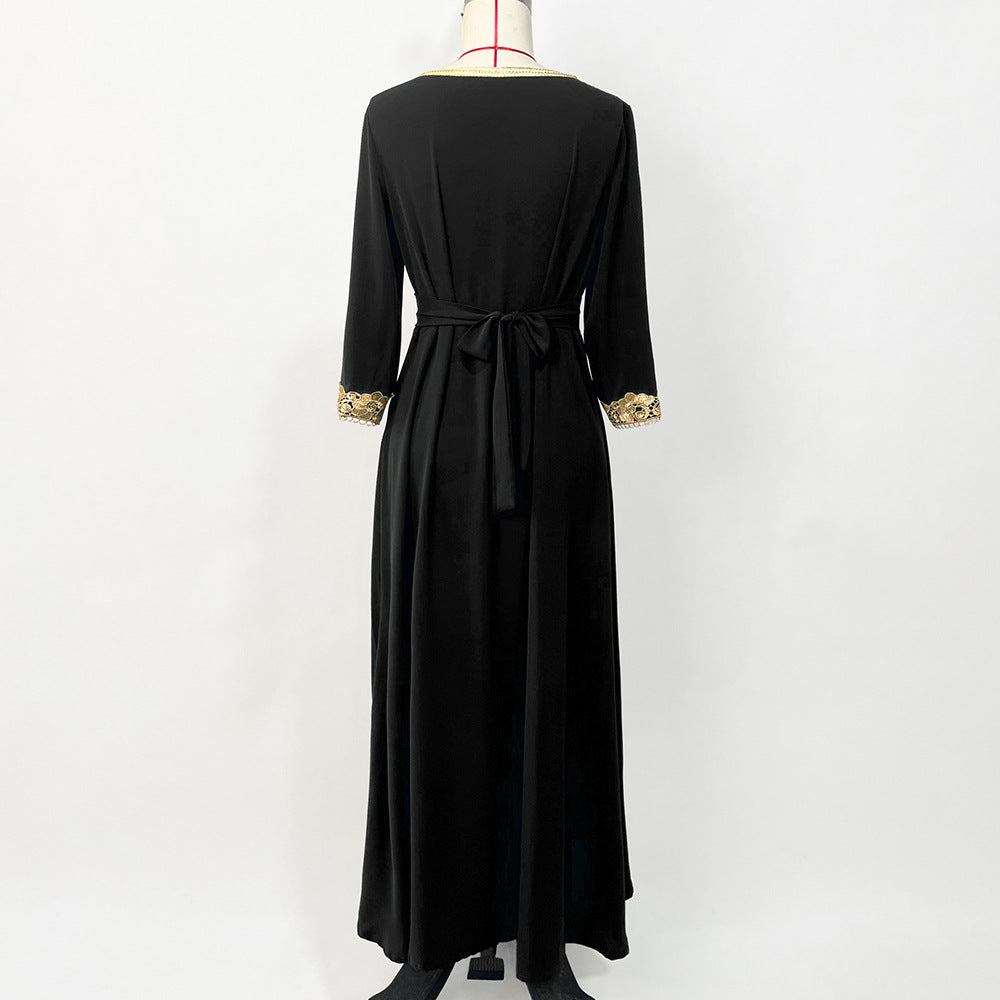 Women's Black Embroidered Lace Elegant Retro Dress Dresses