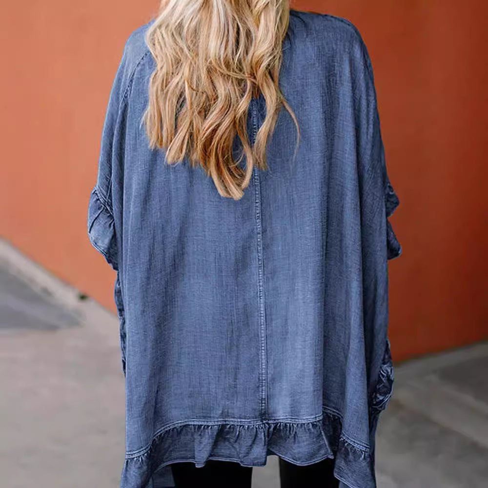 Women's Denim Fashion Ruffles Versatile Mid-length Sleeve Jackets