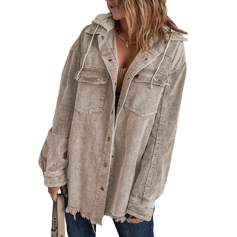 Women's Hooded For Color Contrast Patchwork Single-breasted Jackets