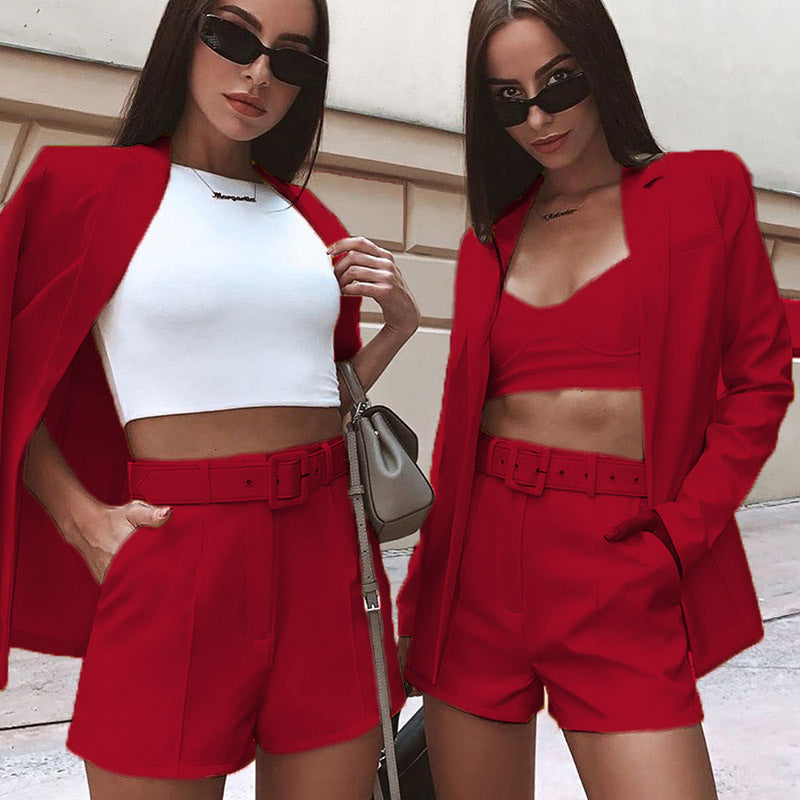 Women's Spring Clothes Fashion Small Belt Casual Blazers