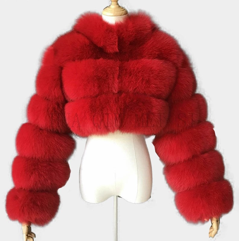 Women's Fur Versatile Stand Collar Zipper Long Coats