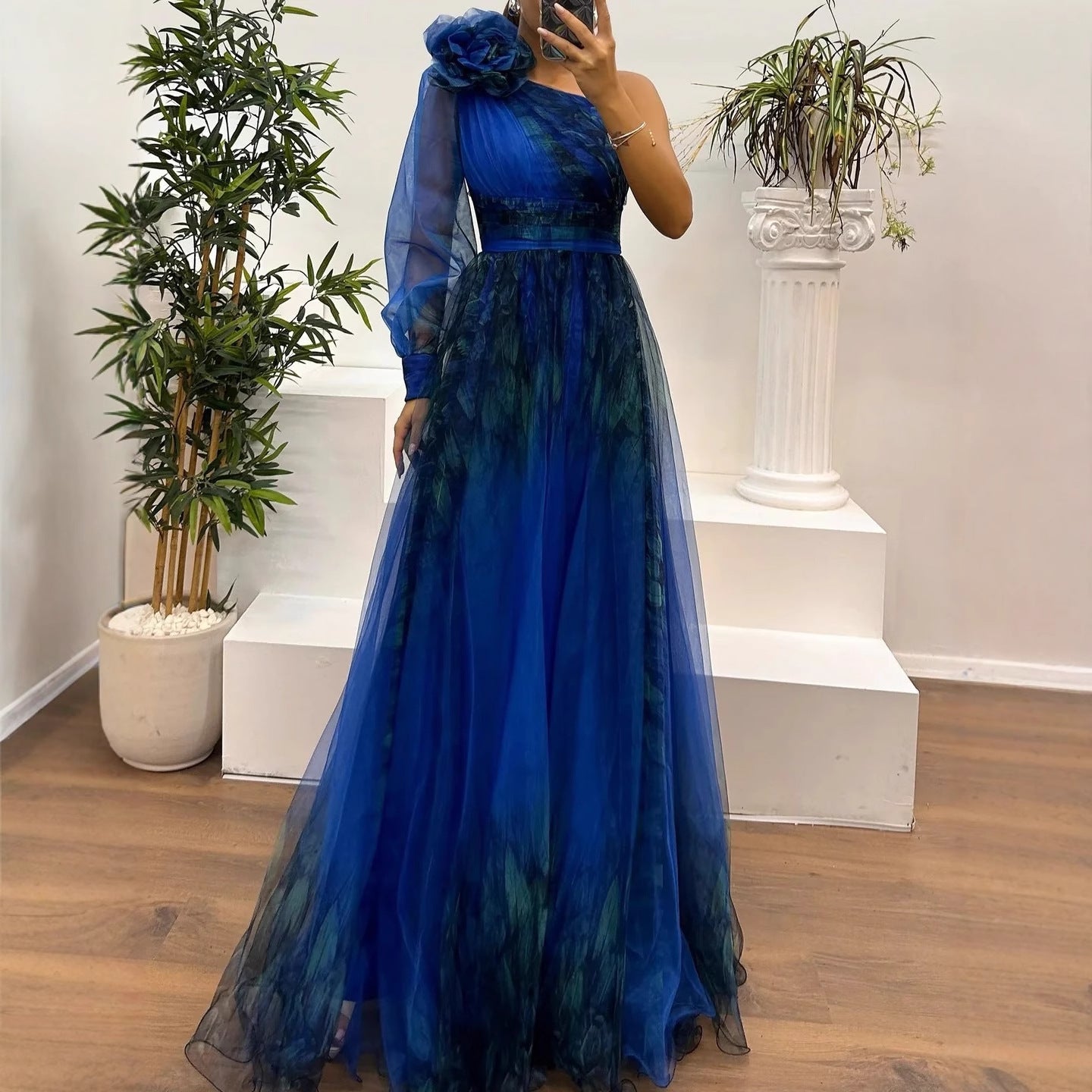 Oblique Shoulder Mesh Casual Loose Party Dresses