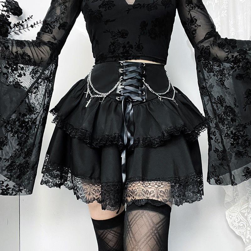Halloween Party Style Hipster Slim Chain Cross Double Skirts