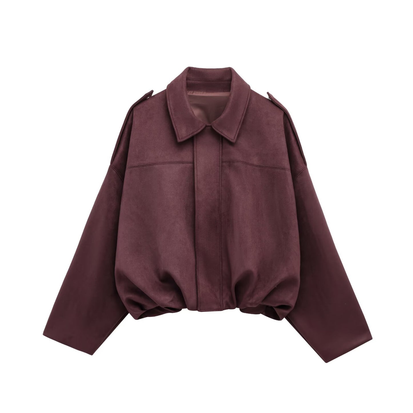 Women's Pilot Batwing Sleeve Loose Zip Suede Jackets