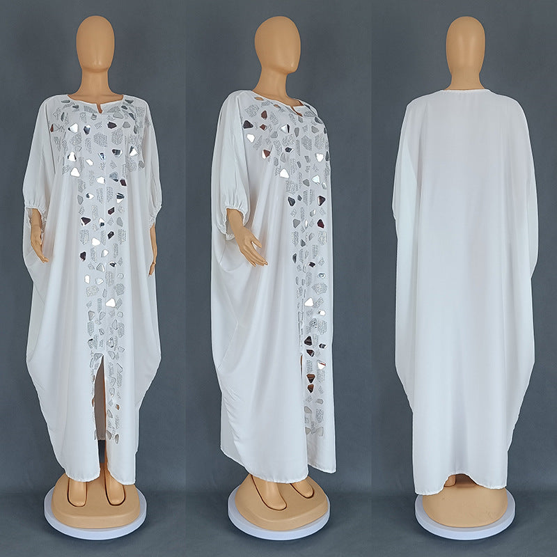 Women's Rhinestone Irregular Patch Dress Africa Loose Dresses