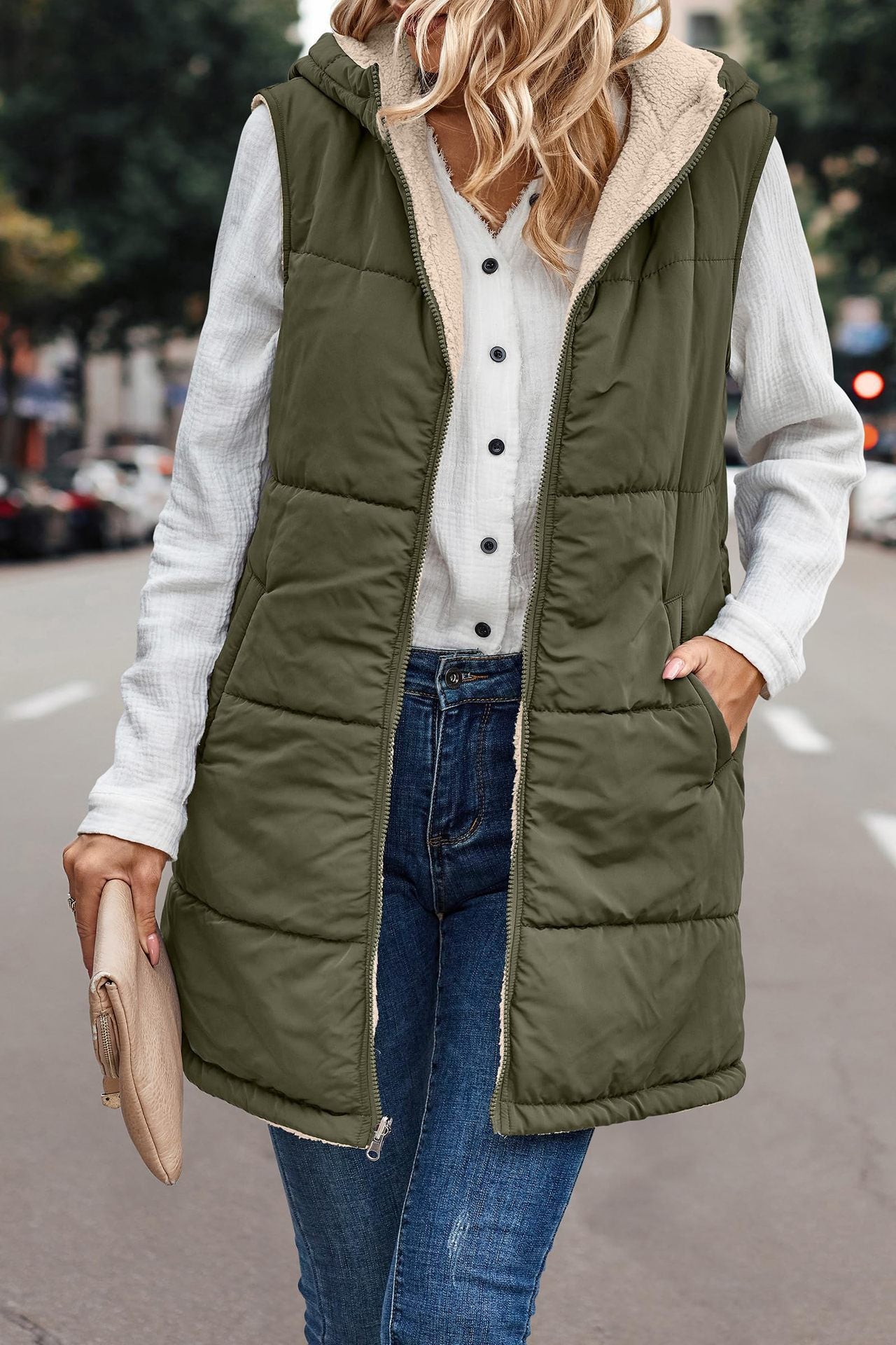 Color Hooded Cotton Double-sided Wear Warm Vests