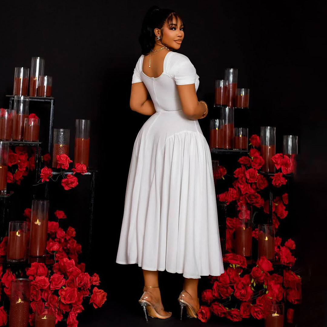 Women's Fashion Elegant Long Tube Collar Cinched Dresses