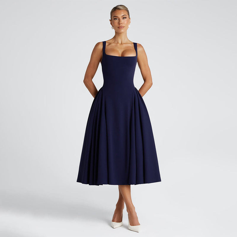 Women's Spring Solid Color Sling Collar Sexy Dresses