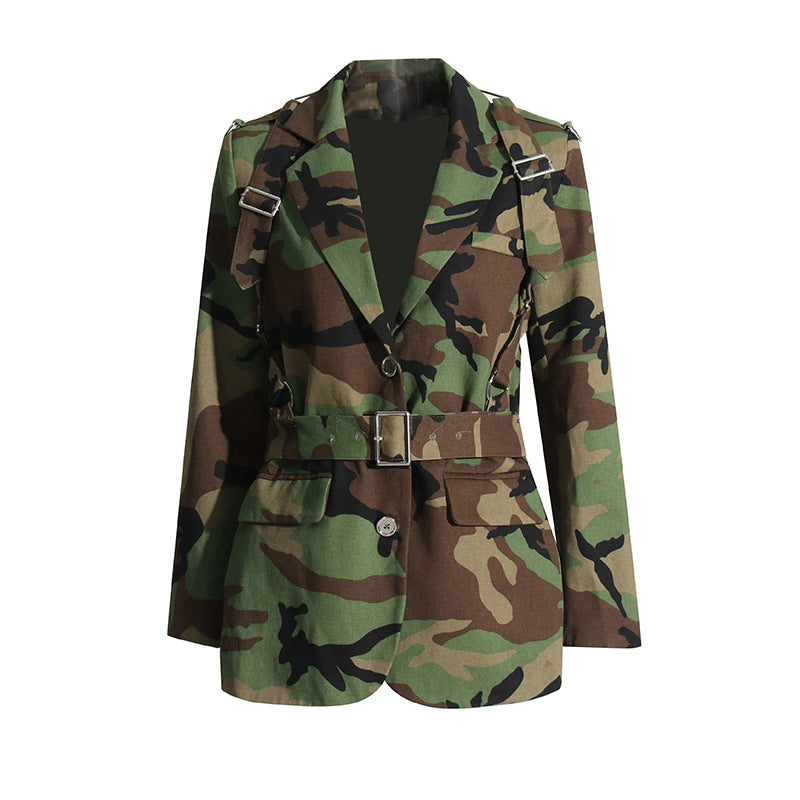Women's Fashionable Personalized Camouflage Niche Design Printed Blazers
