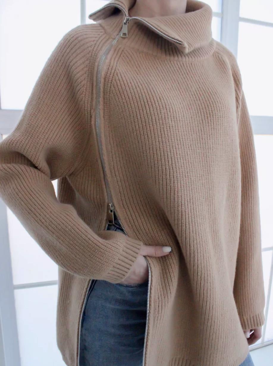Turtleneck Zipper Sexy Loose Long Sleeve Thermal Outer Wear Knitwear