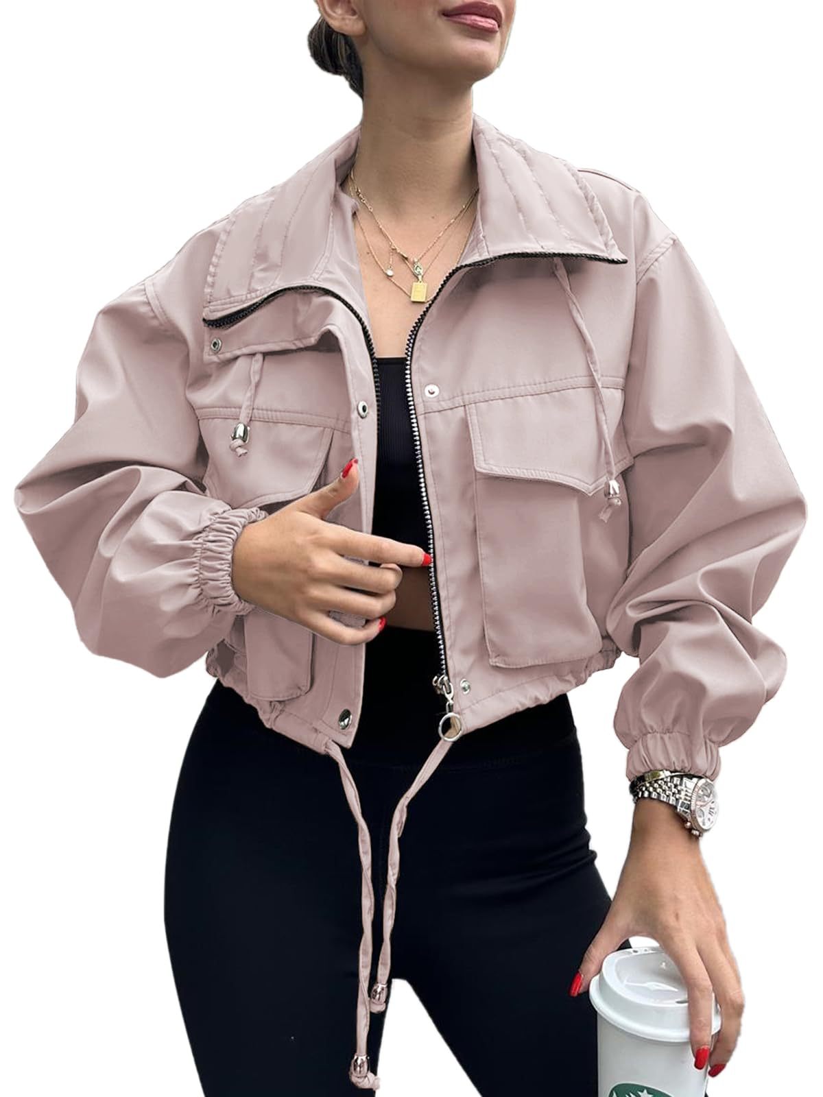 Women's Autumn Solid Color Zipper Windbreaker Jackets