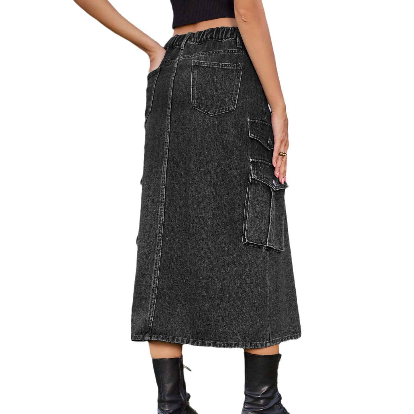 Women's American Hot Elastic Waist Denim Cargo Casual Skirts