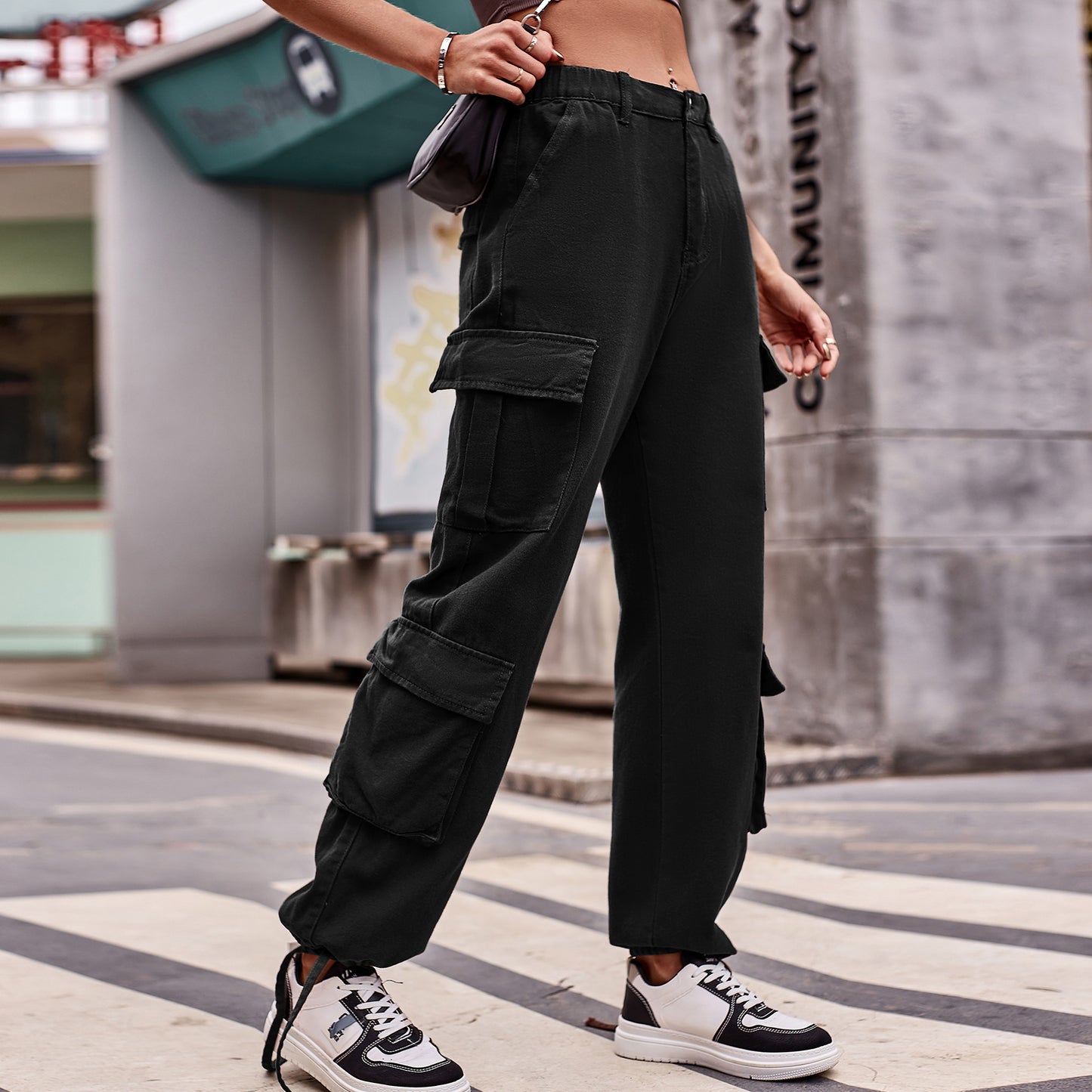 Women's Loose Drawstring Design Denim Overalls Casual Jeans