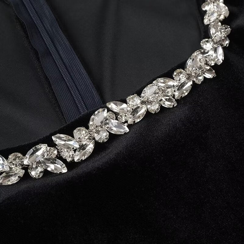 Women's Black Veet Slim Fit Diamond Fashion Long Sleeve Dresses