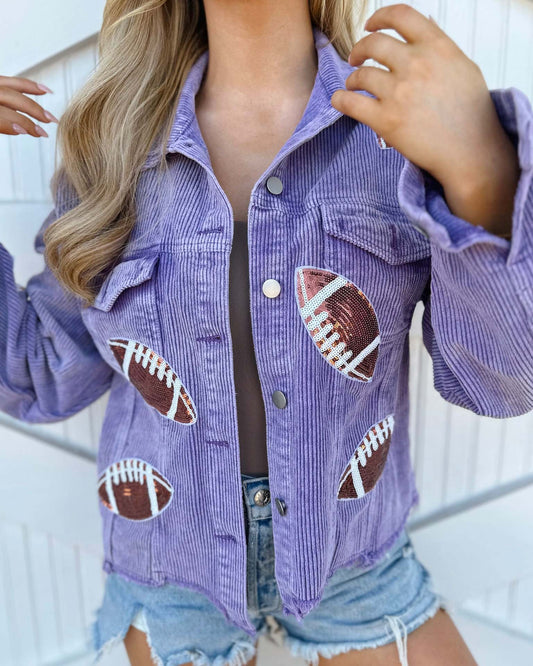 Women's Rugby Sequined Cotton Corduroy Distressed Loose Jackets