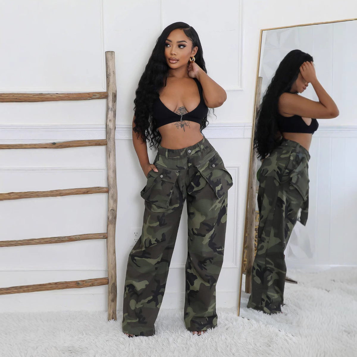 Comfortable Fashion Camouflage Loose Zip Overalls Pants