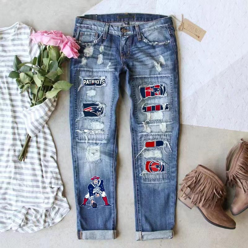 Women's Innovative Fashion Printing Hole Straight Jeans