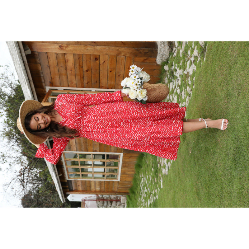 Women's Bohemian Style Floral Elastic Waisted Ruffled Dresses