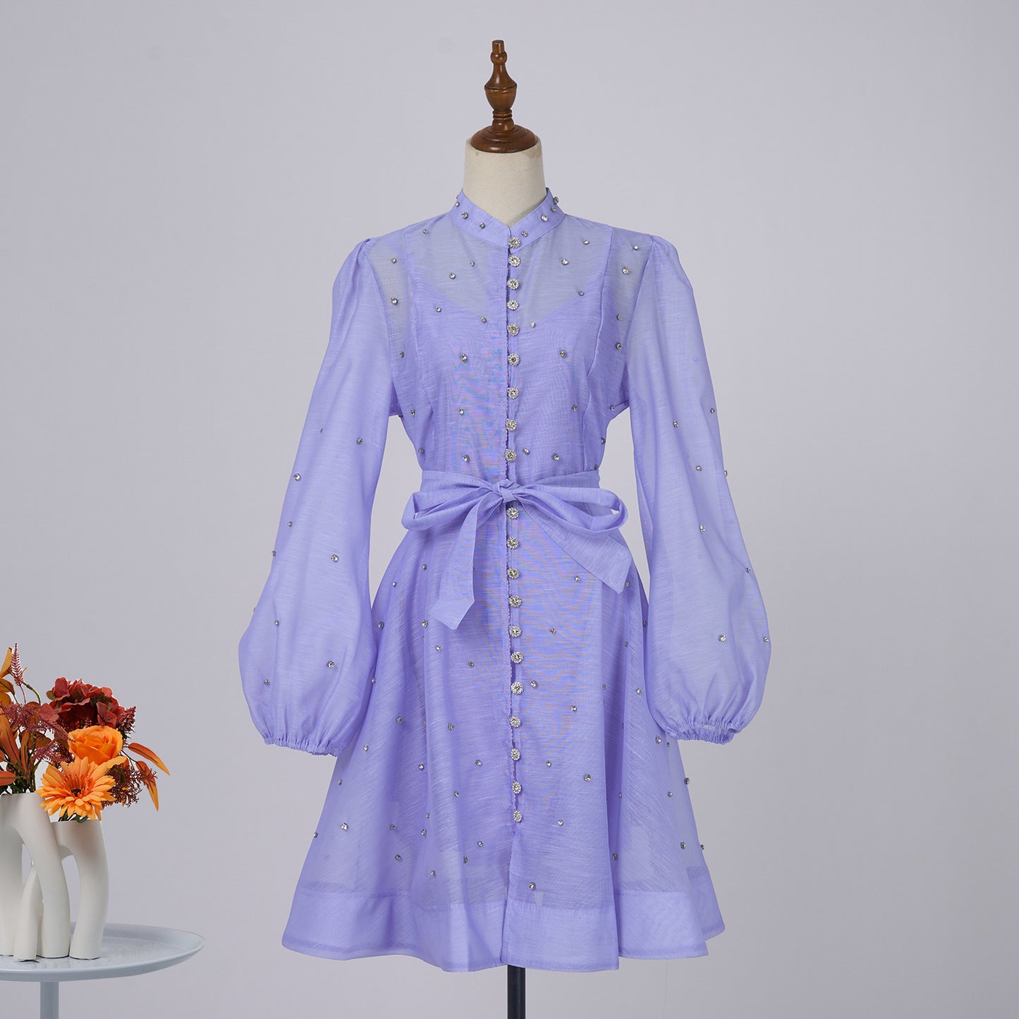 Lantern Sleeve Single-breasted Waist Slimming Large Hem Dresses