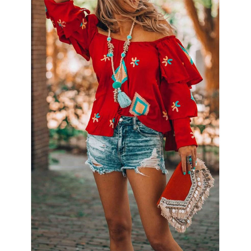 Women's Boho Long Sleeve Shirt Female Autumn Blouses
