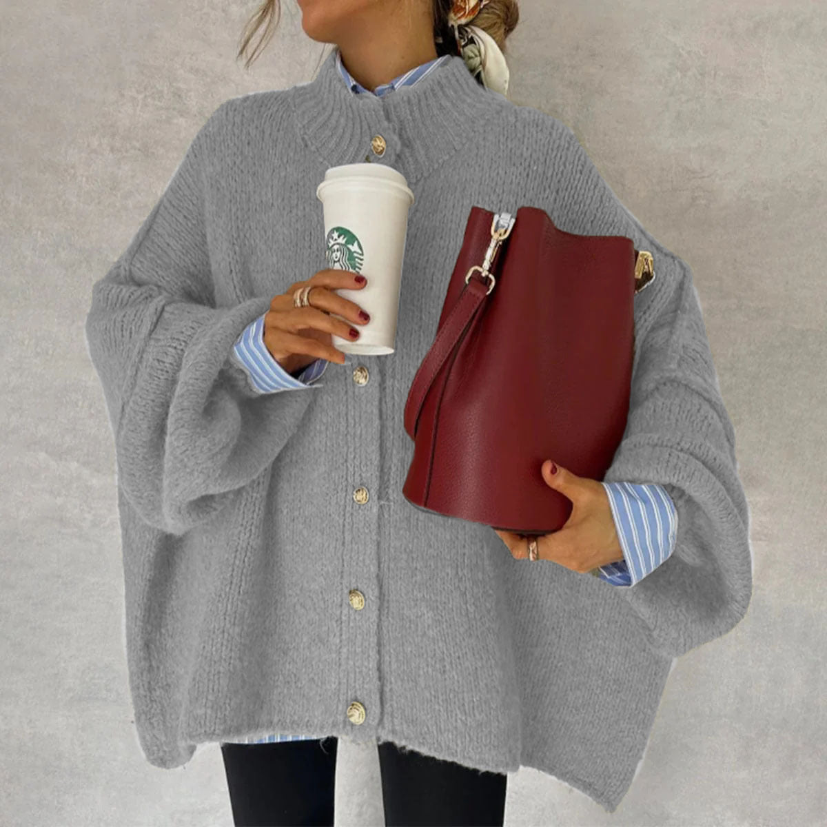 Solid Color Casual Style Button Large Cardigans