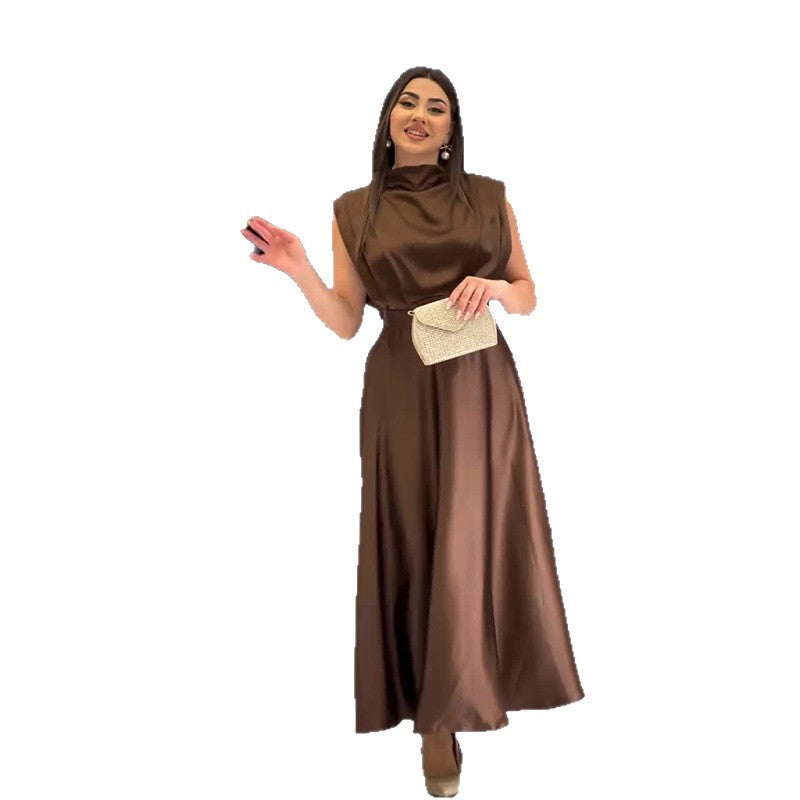 Women's Summer French Slimming Sleeveless Brown Dress Dresses