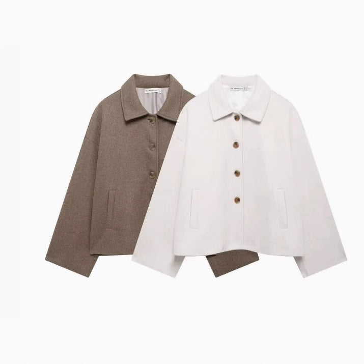 Women's Creative Lapel Button Loose Woolen Jackets