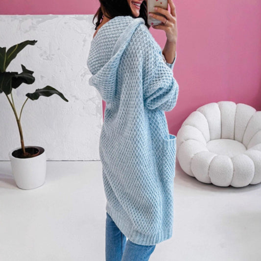 Women's Loose Hooded Long Pocket Knitted Sweaters