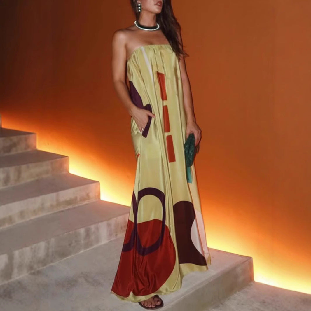 Fashion Printed Sleeveless Dress Pocket Vacation Dresses