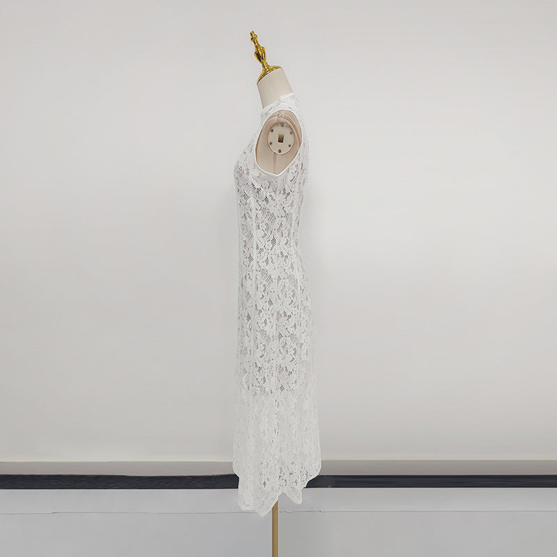 Women's Retro French Embroidered Lace Long Dress Skirts