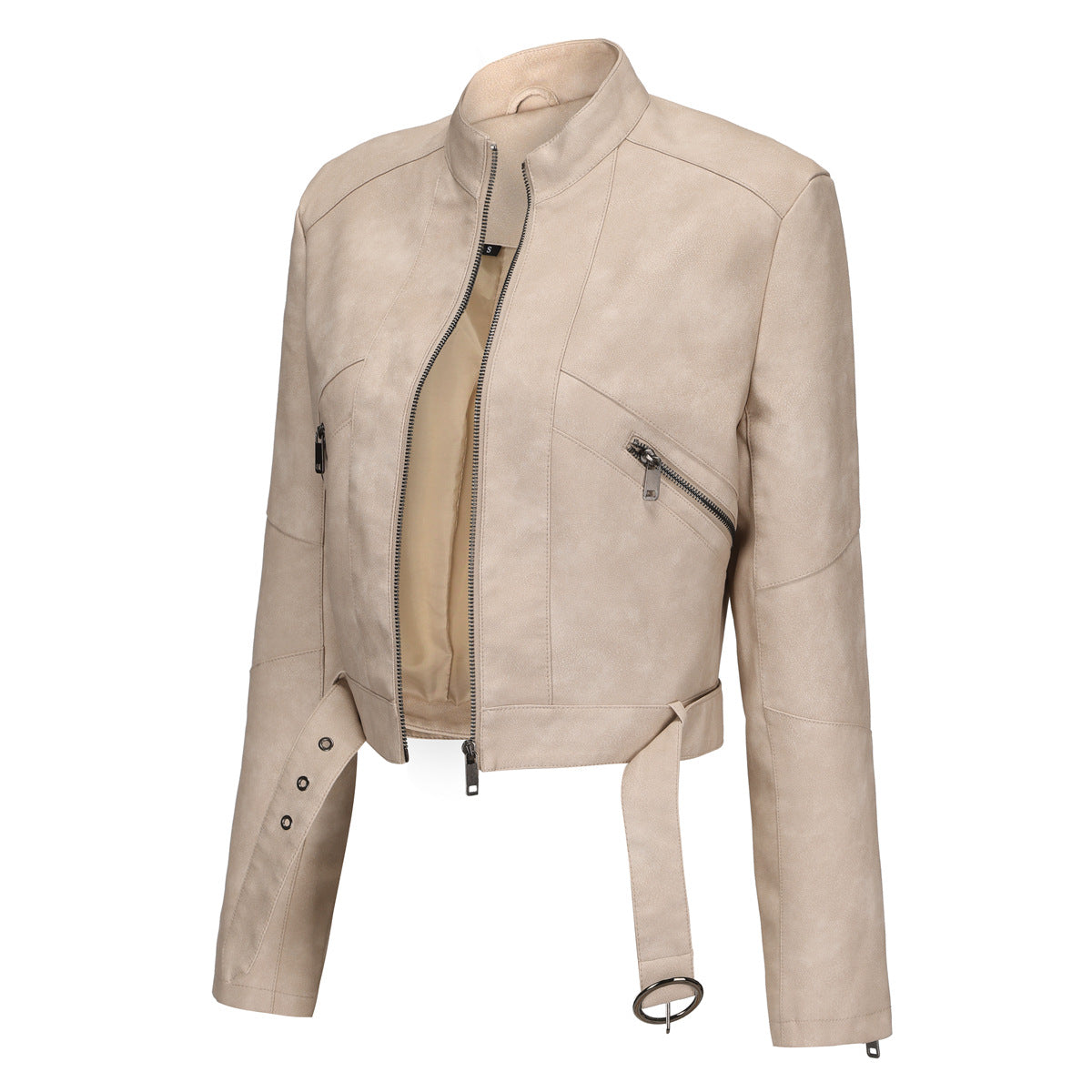 Women's Locomotive Style Leather Belt Long-sleeved Zipper Jackets