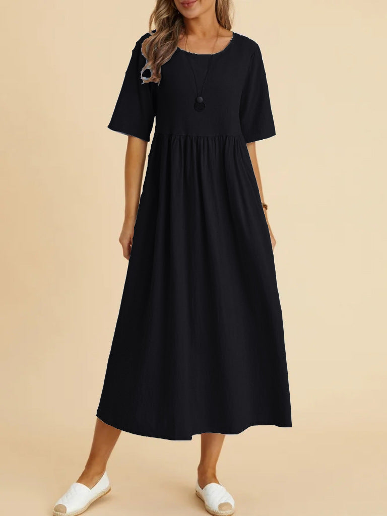 Women's Large Loose Cotton Linen Half Sleeve Dresses