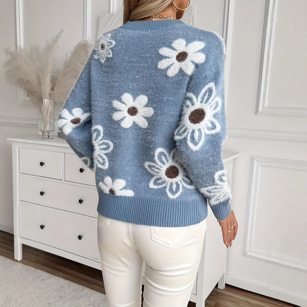 Shang Elegant Flowers Knitted Fashion Casual Sweaters