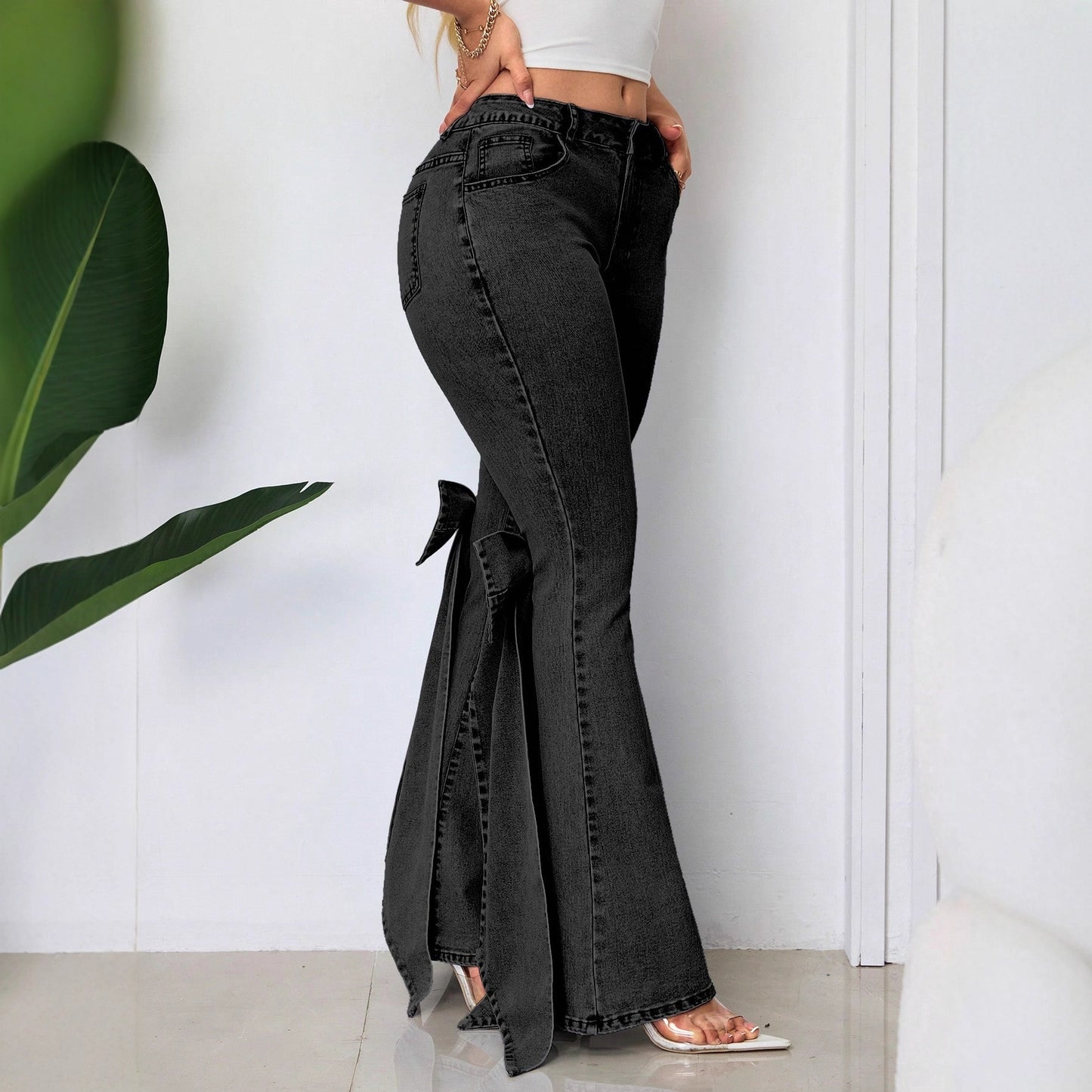 Retro Three-dimensional Bow Mop Horn Denim Jeans