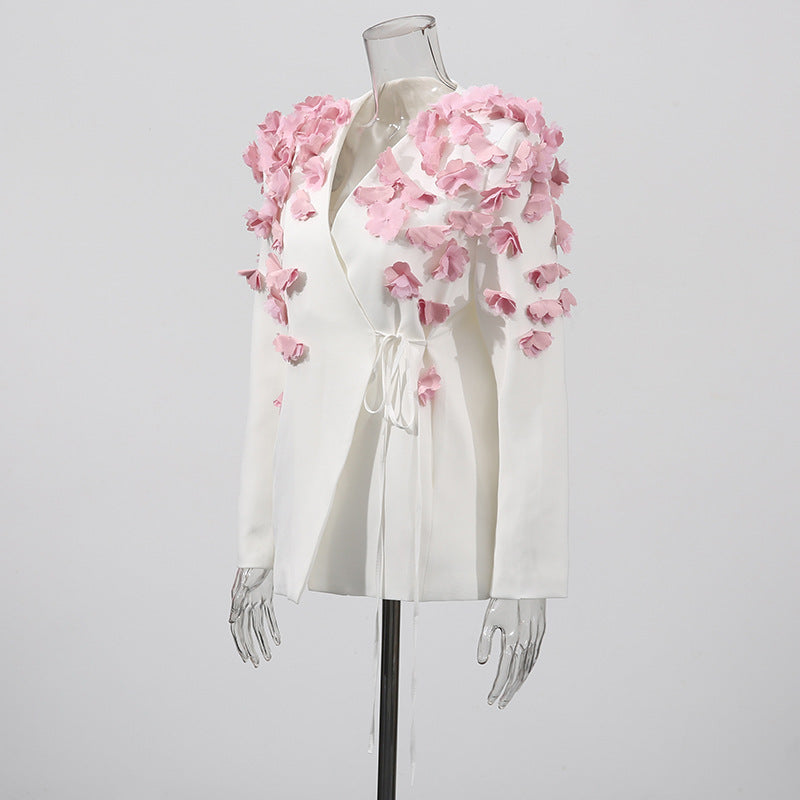 French Style Temperament Gentle Pink Three-dimensional Flower Blazers