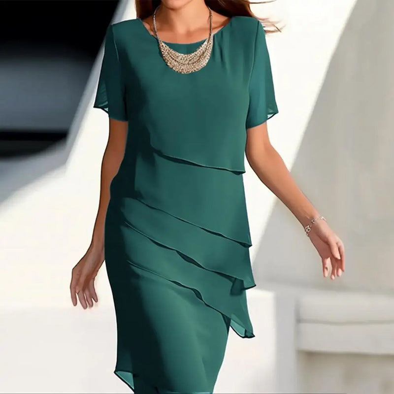 Women's Slim Fit Dress Chiffon Patchwork Round Shorts