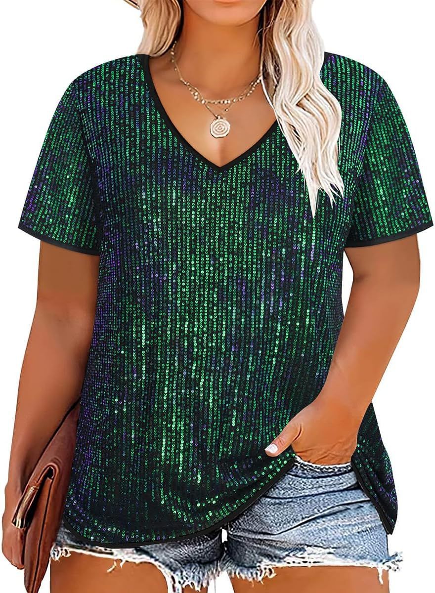 Women's Cross Summer Sexy Sequined Sleeve Loose-fitting Blouses