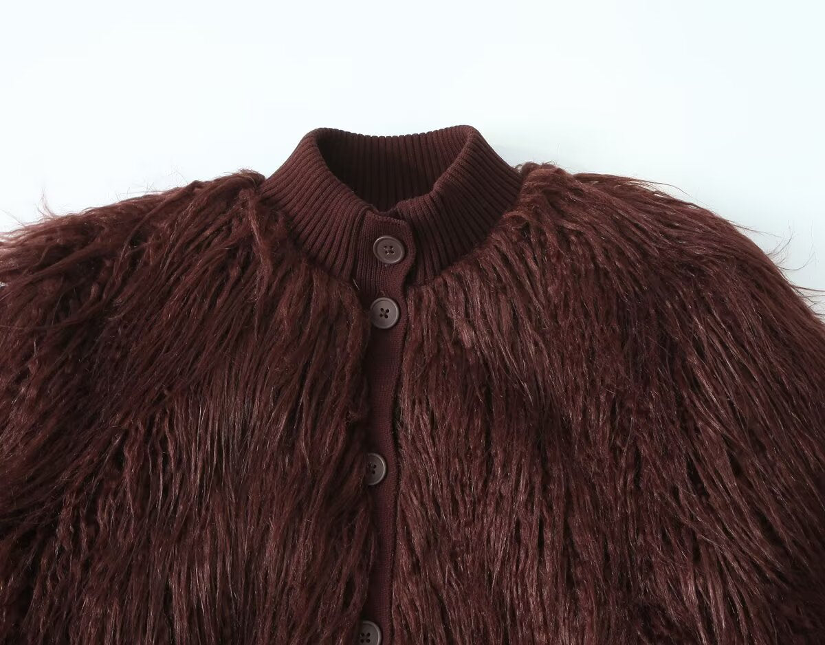 Comfortable Fashion Artificial Fur Effect Knitted Knitwear