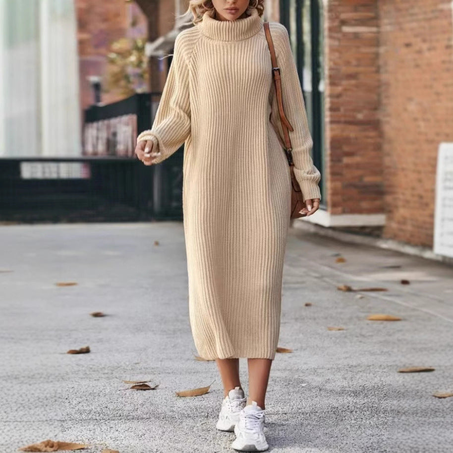 Women's Long Dress Loose Over Knee Turtleneck Knitting Sweaters