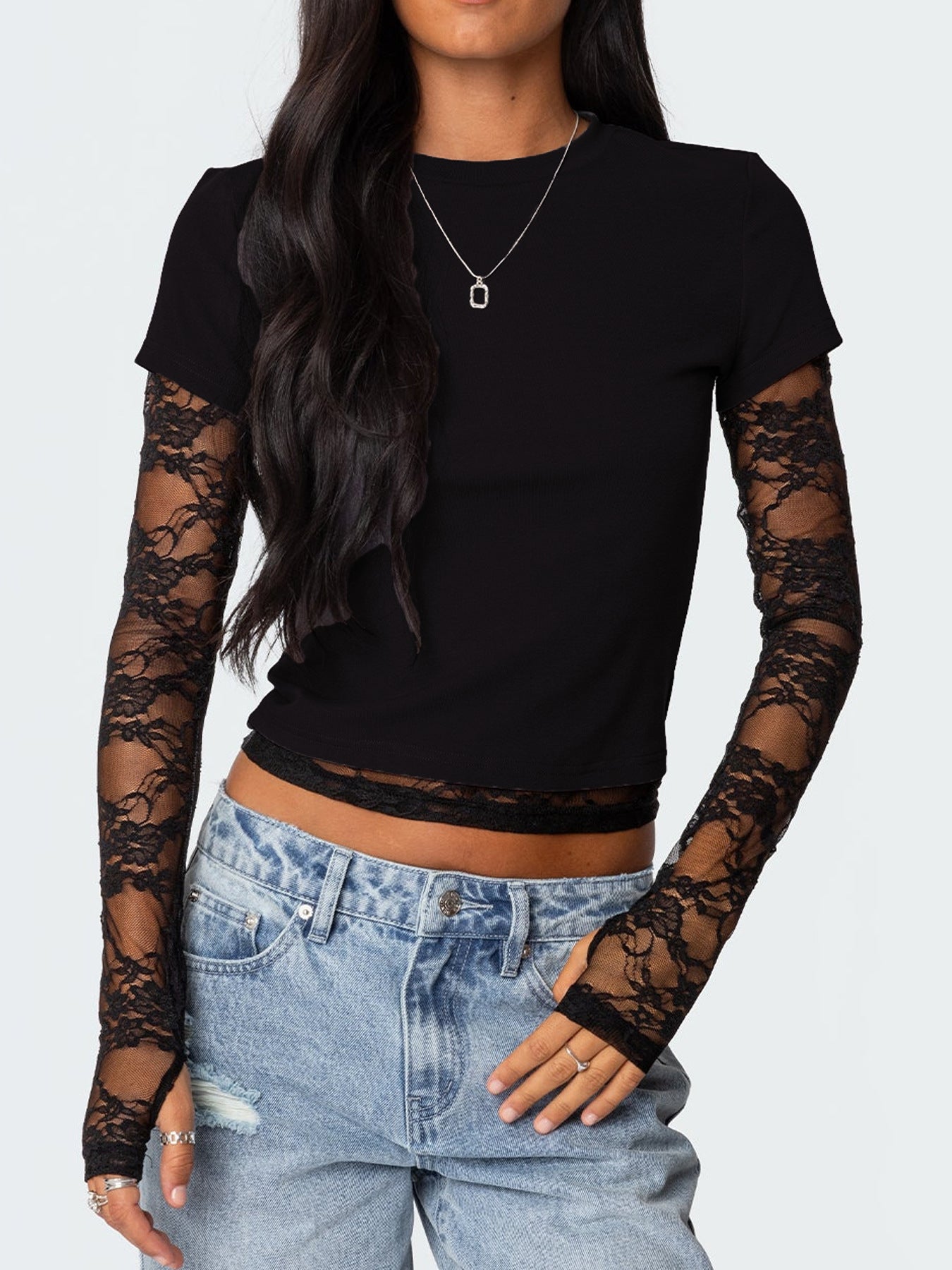 Women's Stitching Sleeves Fake Two-piece Long Sleeve Blouses