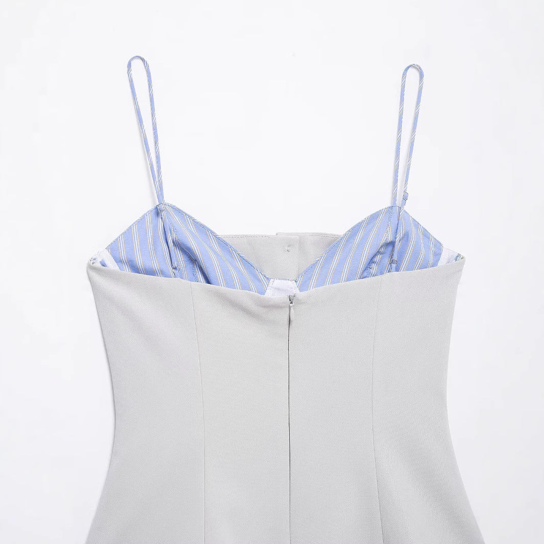 Women's Spring Fashion Sexy Poplin Splicing Sling Dresses