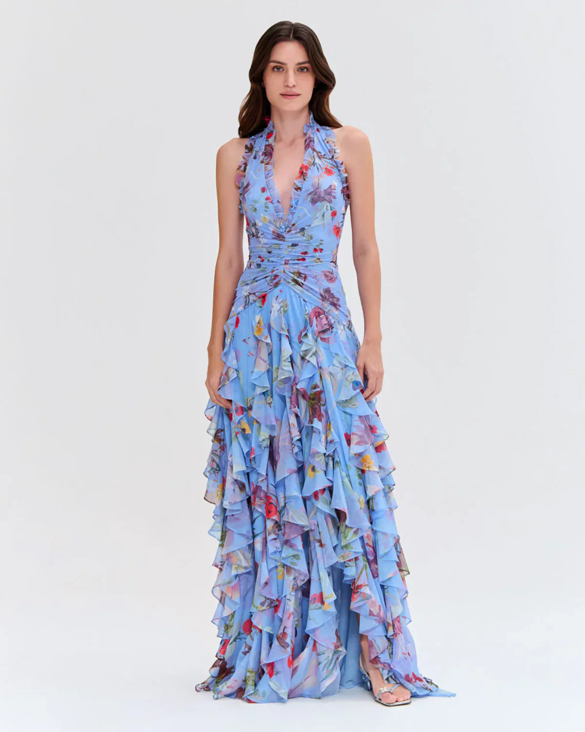 Women's Gentle Fashion Printed Pleated Waist Tight Dresses