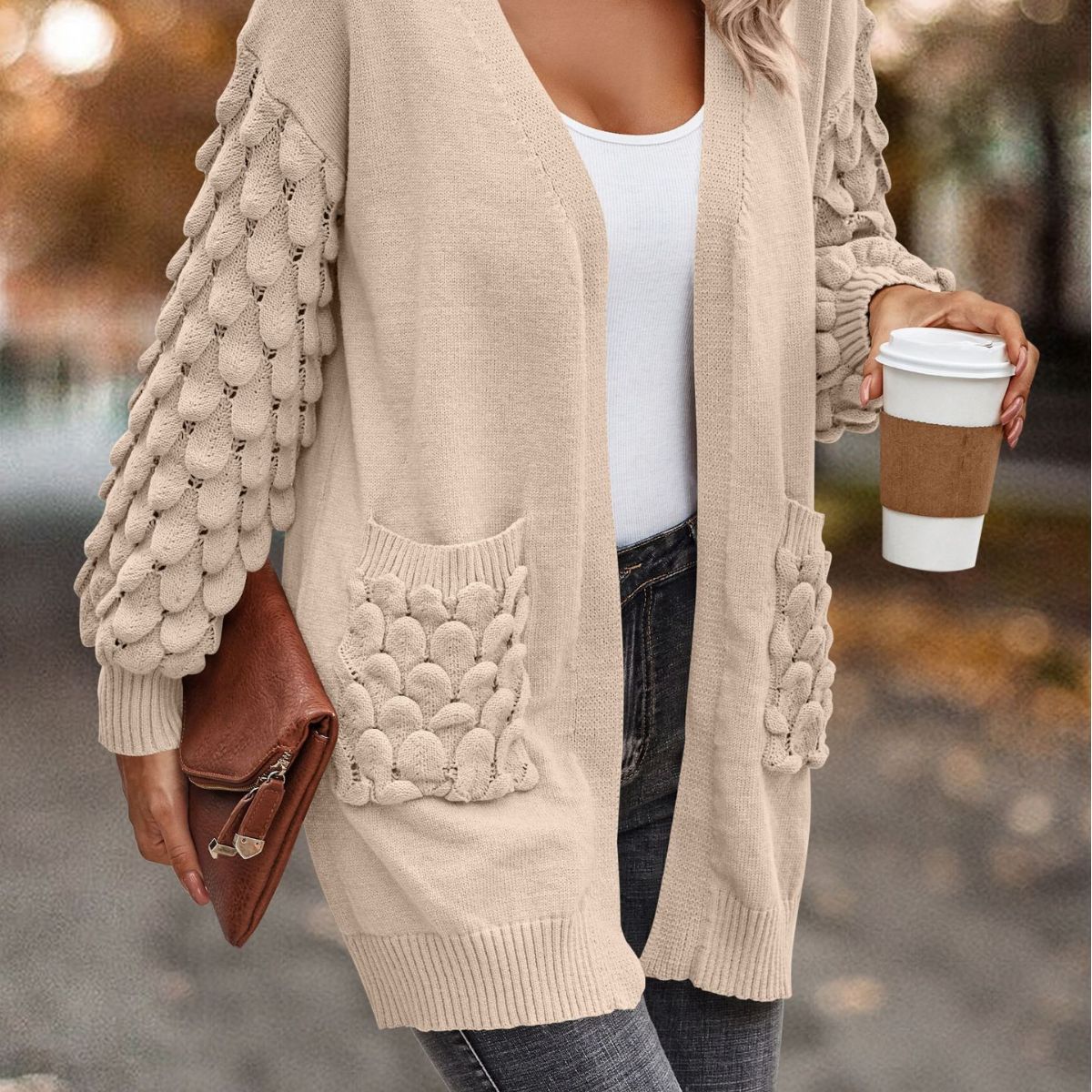 Feather Solid Color Long Sleeve Knitted Sweaters