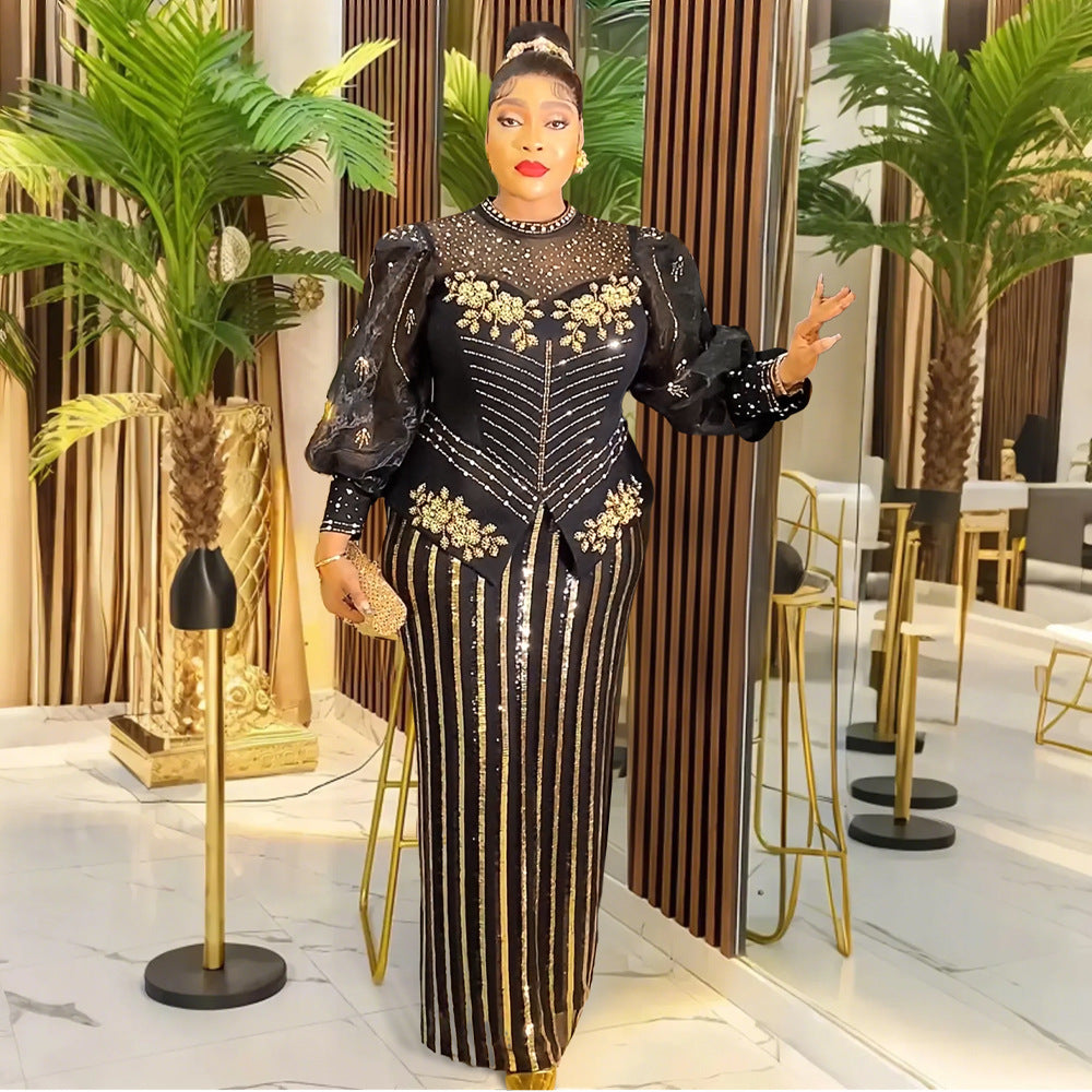 Women's African Wear Rhinestone Beaded Dress Banquet Dresses