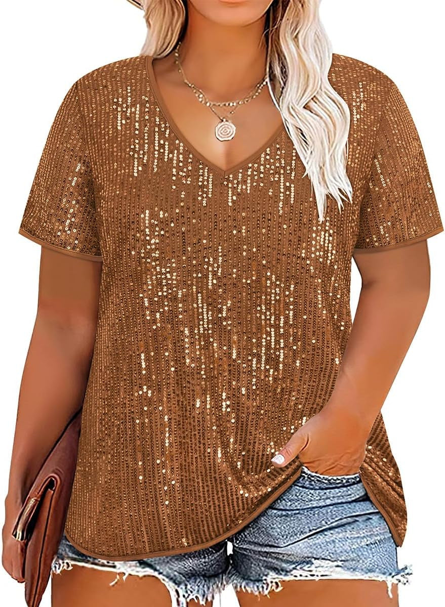 Women's Cross Summer Sexy Sequined Sleeve Loose-fitting Blouses