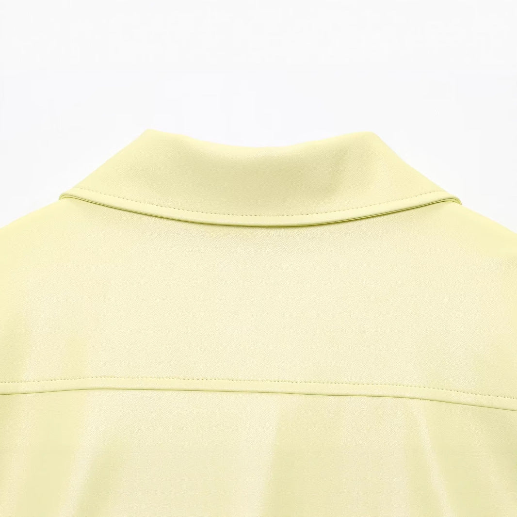 Summer Vintage Cream Lapel Zipper Leather Jackets