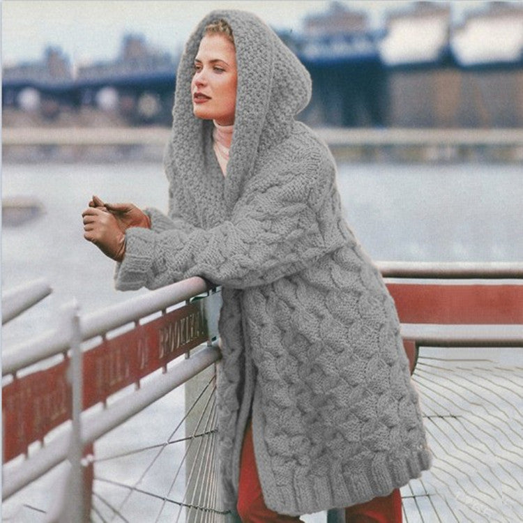 Women's Glamorous Twist Woven Thickened Hooded Knitwear