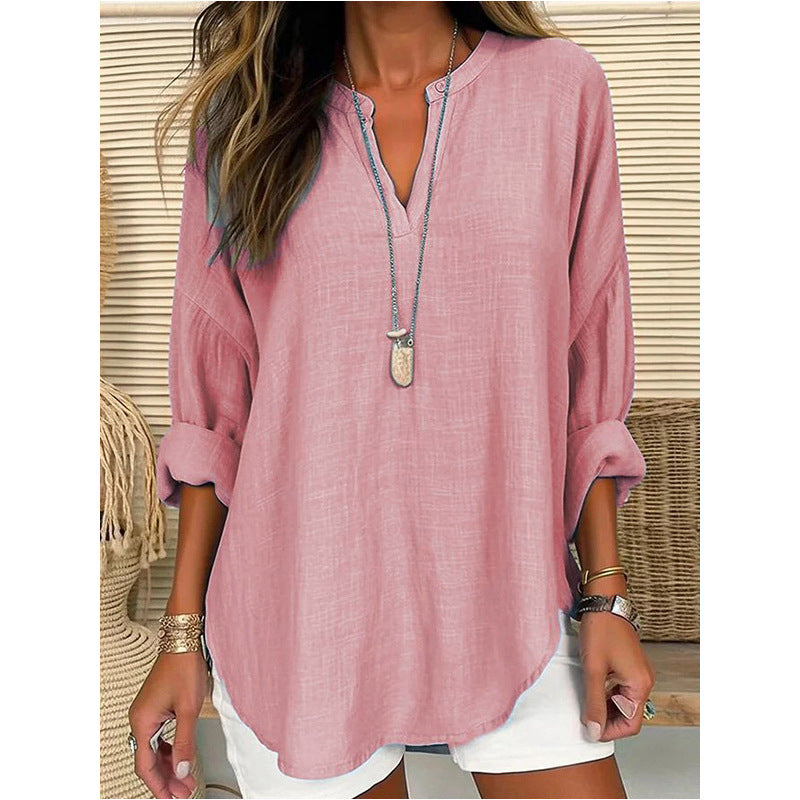 Women's Cotton Linen Pure Large Shirt Blouses