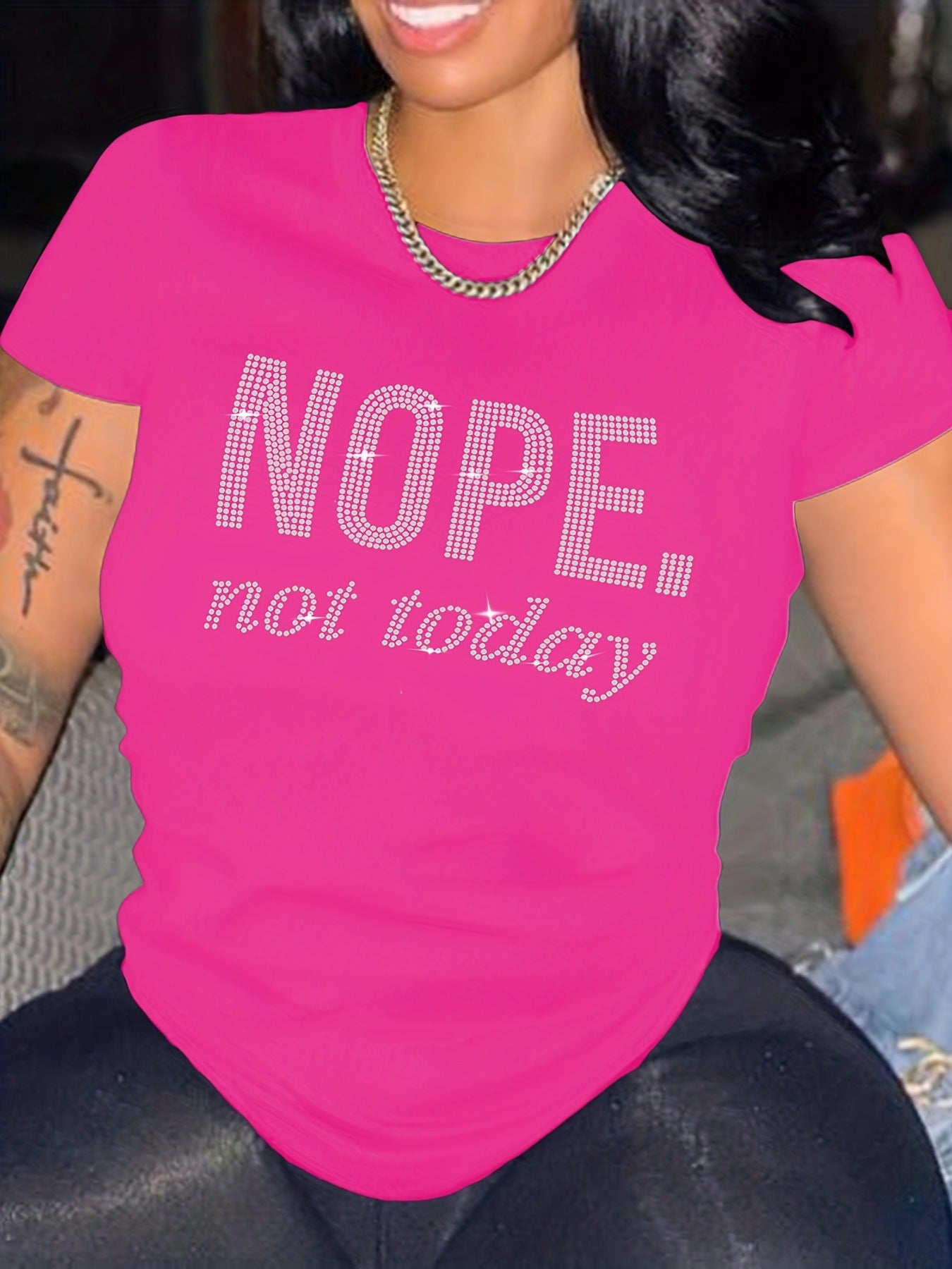 Popular Beautiful Rhinestone Round Neck T-shirt Blouses