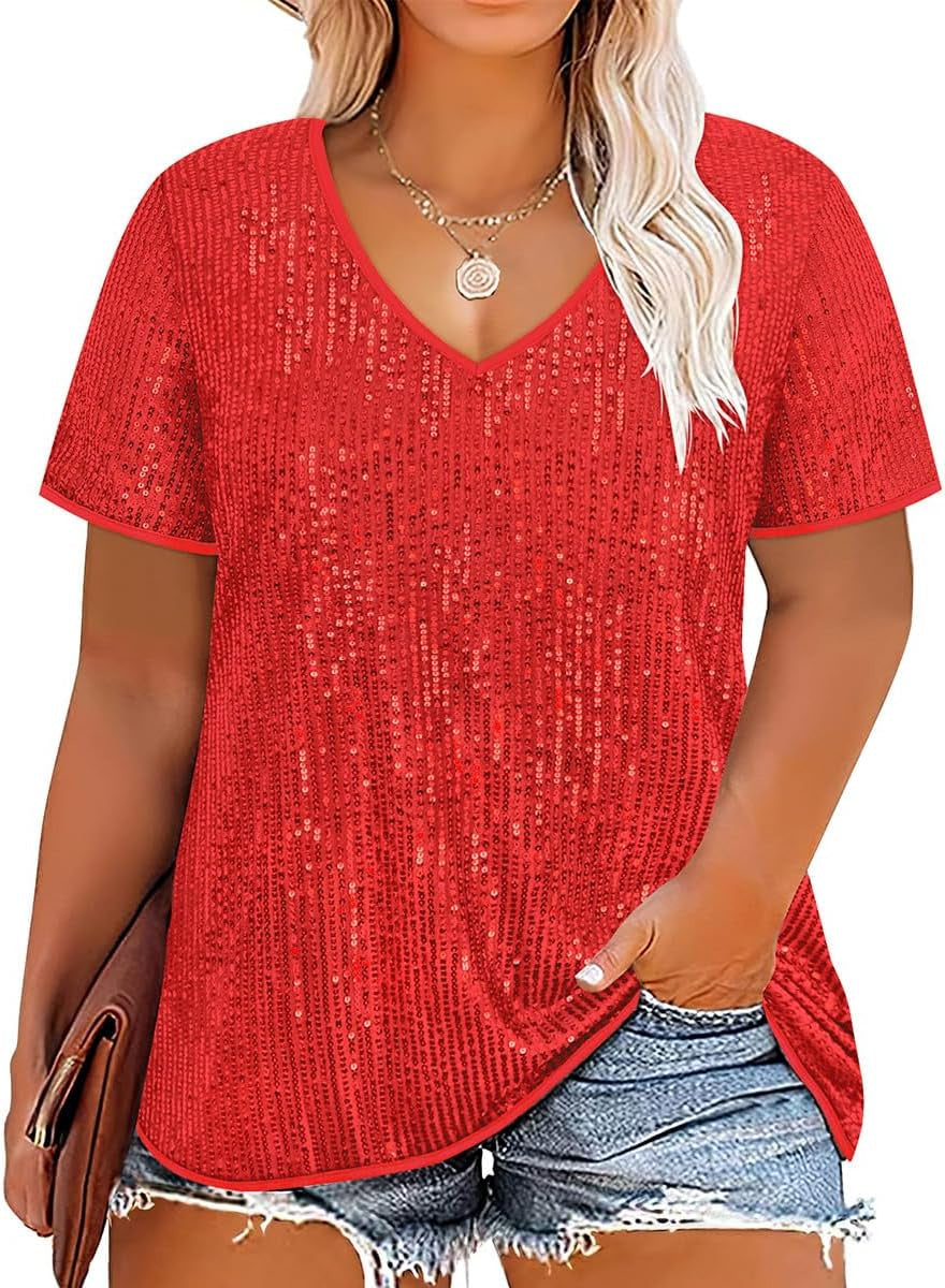 Women's Cross Summer Sexy Sequined Sleeve Loose-fitting Blouses